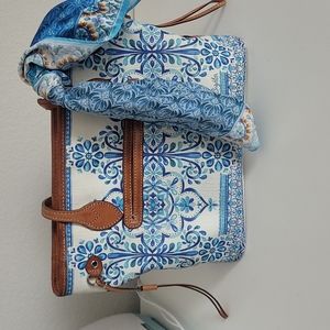 Brighton Brielle Scarf Tote Blue-White